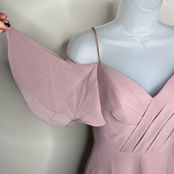 SORELLA VITA Mauve Off Shoulder Flutter Sleeve Chiffon V-Neck Maxi Dress Women’s - Picture 4 of 9